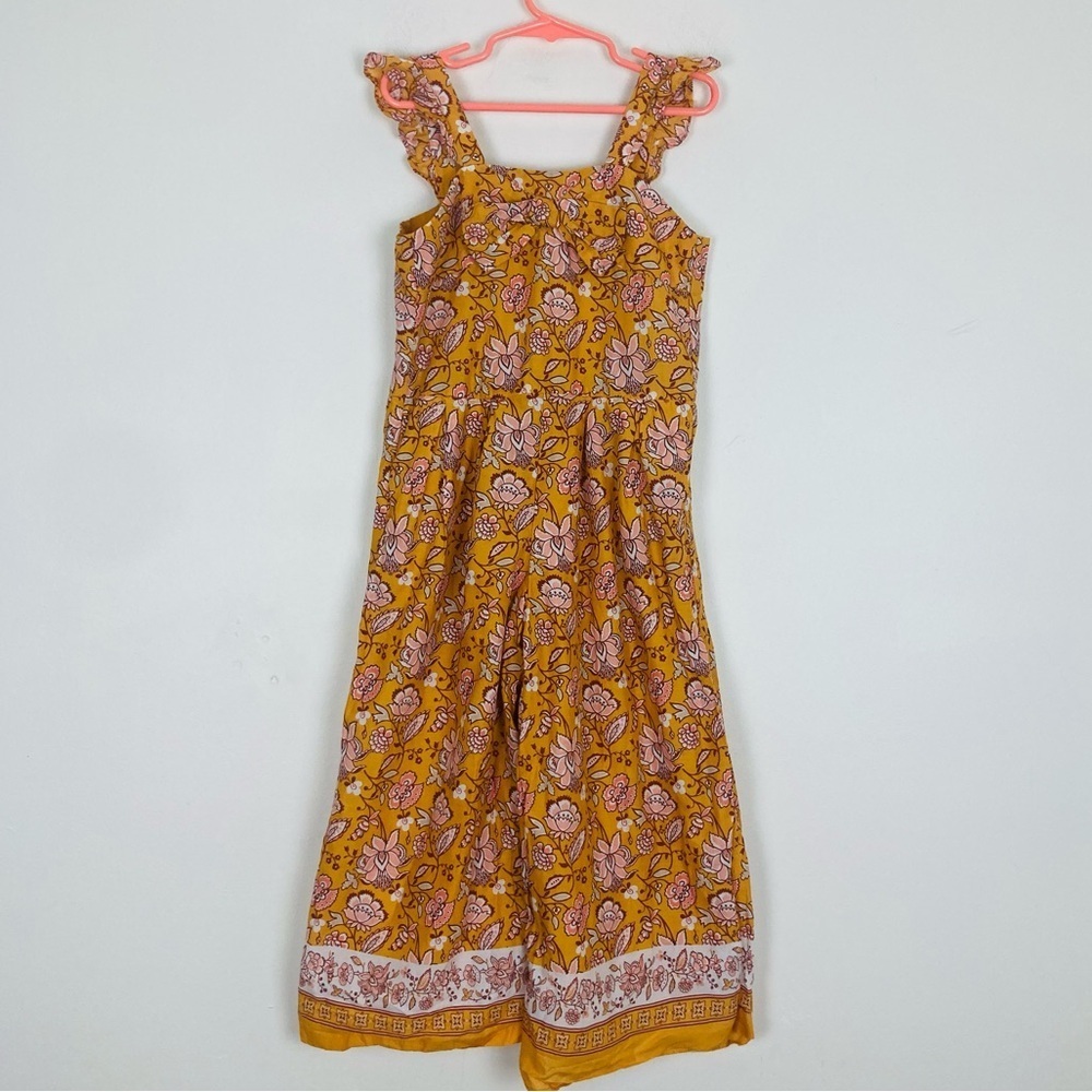 Janie and Jack, yellow pink, white and brown floral print wide leg jumpsuit. 5
